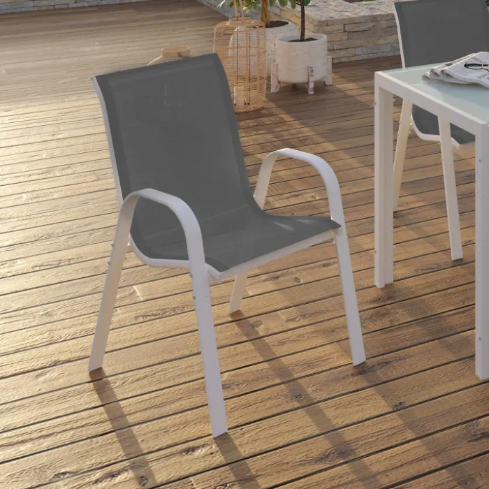 Chaises de jardin empilables blanc et gris : lot de 4