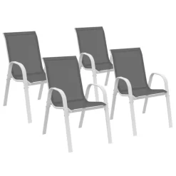 Chaises de jardin empilables blanc et gris : lot de 4