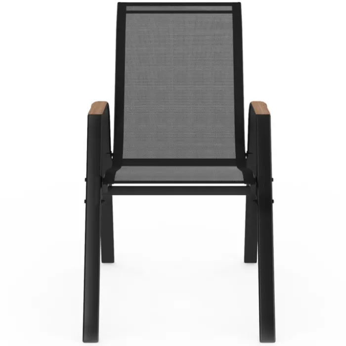 Chaises de jardin empilables noir et bois métal et textilène