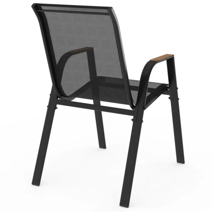 Chaises de jardin empilables noir et bois métal et textilène
