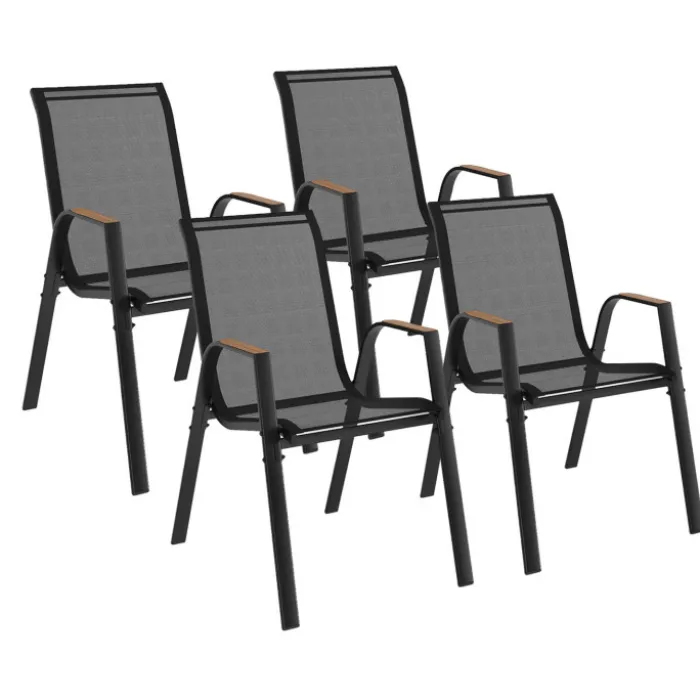 Chaises de jardin empilables noir et bois métal et textilène
