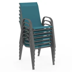 Chaises de jardin empilables bleu canard : lot de 6