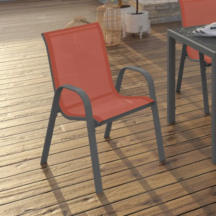 Chaises de jardin empilables terracotta - lot de 6