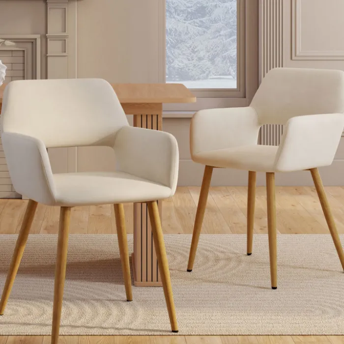 Chaises de salle à manger, fauteuils de table en velours beige