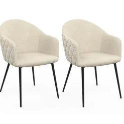 Chaises de salle à manger design en velours gaufré beige