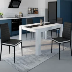 Chaises de salle à manger noires avec bandeau blanc
