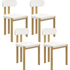 Chaises de salle à manger tissu bouclette et pieds en métal effet bois