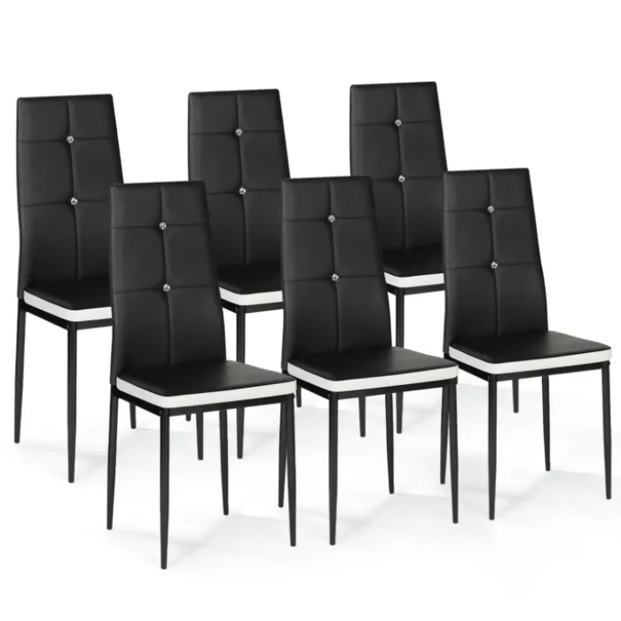 Chaises de salle à manger noires et blanches avec strass