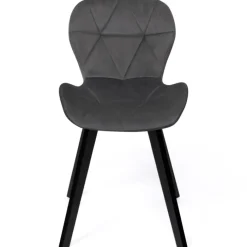 Chaises en velours matelassée bleu, gris foncé, gris clair et jaune