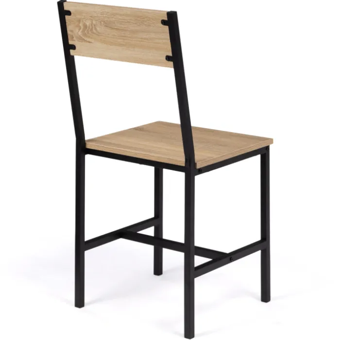 Chaises industrielles en métal noir et bois