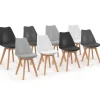 Chaises scandinaves 4 couleurs : blanc x2, gris clair x2, gris foncé x2 et noir x2