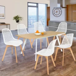 Chaises scandinaves blanches x6 avec dossier ajouré
