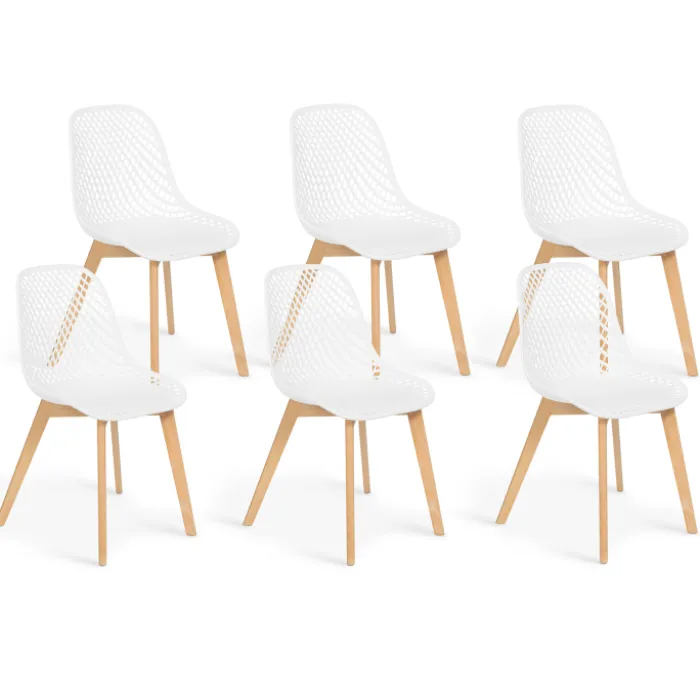 Chaises scandinaves blanches x6 avec dossier ajouré