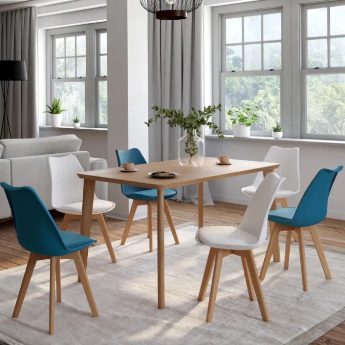 Chaises scandinaves bleu canard et blanc