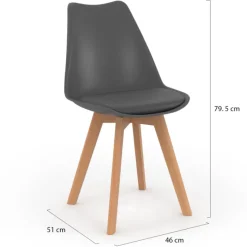 Chaises scandinaves grises avec coussin