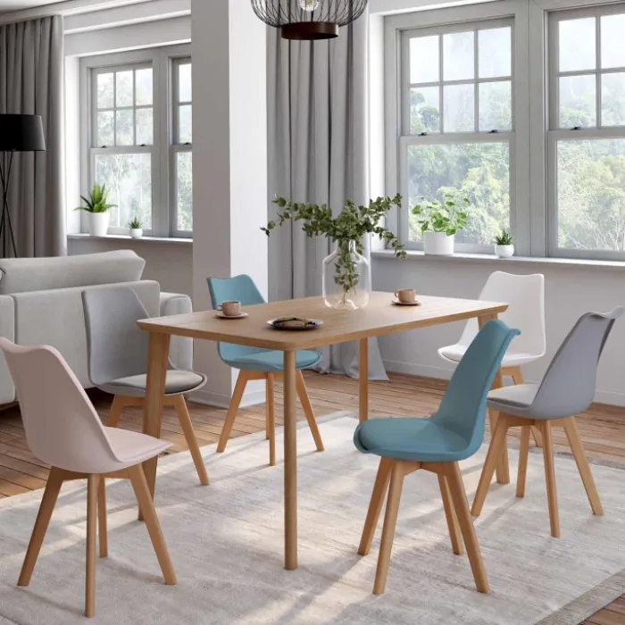 Chaises scandinaves mix color rose, blanc, gris, bleu