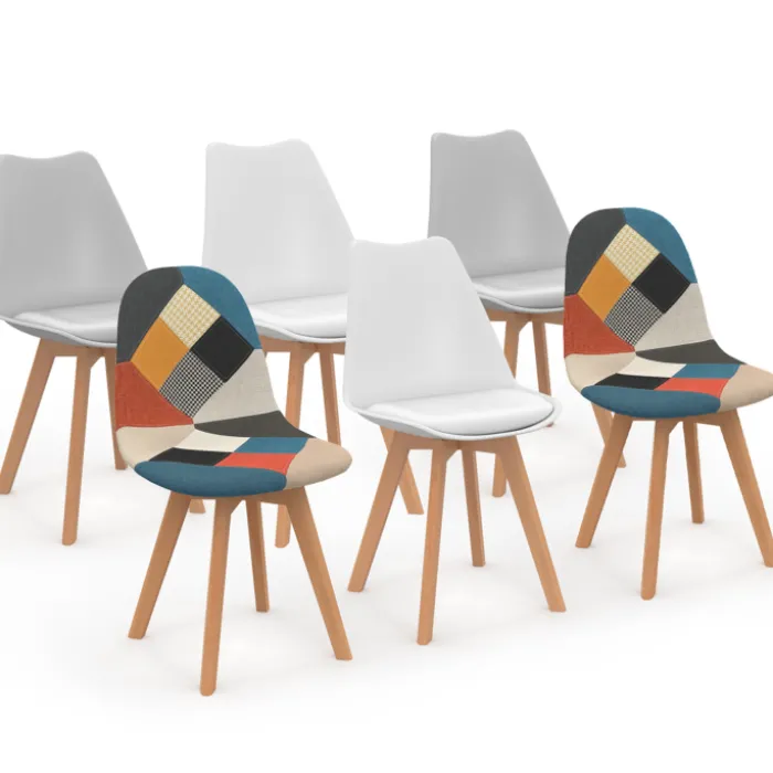 Chaises scandinaves mix color blanc, gris clair et patchworks