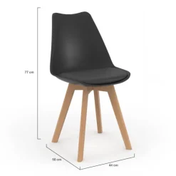 Chaises scandinaves noires avec coussin