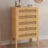 Chiffonier commode semainier cannage bois 5 tiroirs 60 cm