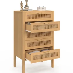 Chiffonier commode semainier cannage bois 5 tiroirs 60 cm