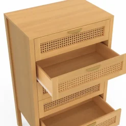 Chiffonier commode semainier cannage bois 5 tiroirs 60 cm