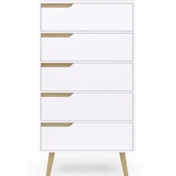 Chiffonnier 5 tiroirs bois et blanc style scandinave