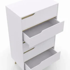Chiffonnier 5 tiroirs bois et blanc style scandinave