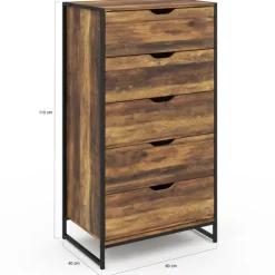 Chiffonnier design industriel 5 tiroirs