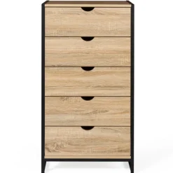 Chiffonnier industriel bois et métal 5 tiroirs