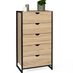 Chiffonnier industriel bois et métal 5 tiroirs