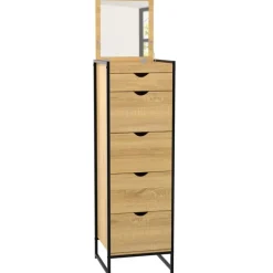Chiffonnier industriel 40cm 5 tiroirs meuble d'entrée avec miroir