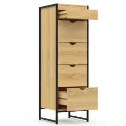 Chiffonnier industriel 40cm 5 tiroirs meuble d'entrée avec miroir