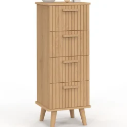 Chiffonnier lattes tasseau bois coloris chêne - meuble d'appoint 4 tiroirs 30 cm