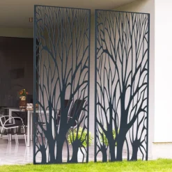 Claustra extérieur métal gris motif arbre