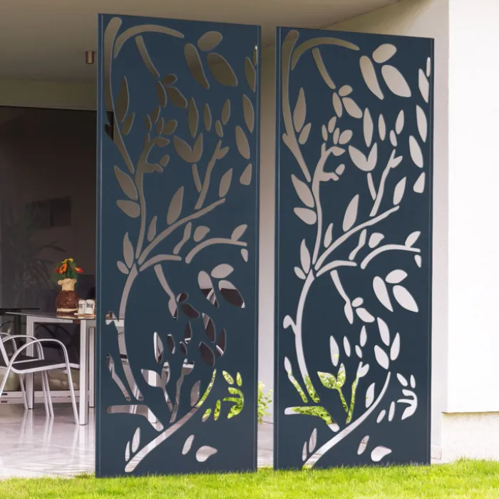 Claustra extérieur métal gris motif floral