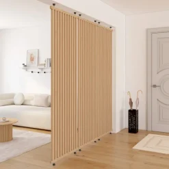 Cloison de séparation claustra 250 x 80 cm en tasseaux de bois coloris chêne