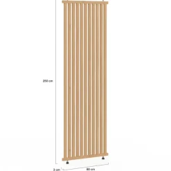Cloison de séparation claustra 250 x 80 cm en tasseaux de bois coloris chêne