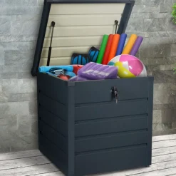 Coffre de jardin verrouillable en métal gris anthracite 200 L