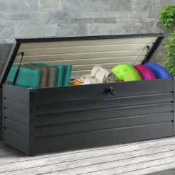 Coffre de jardin verrouillable en métal gris anthracite 600 L