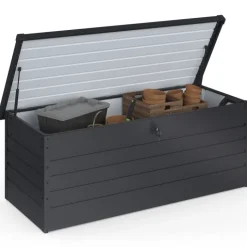 Coffre de jardin verrouillable en métal gris anthracite 600 L