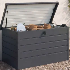 Coffre de rangement extérieur étanche en métal gris 350 L