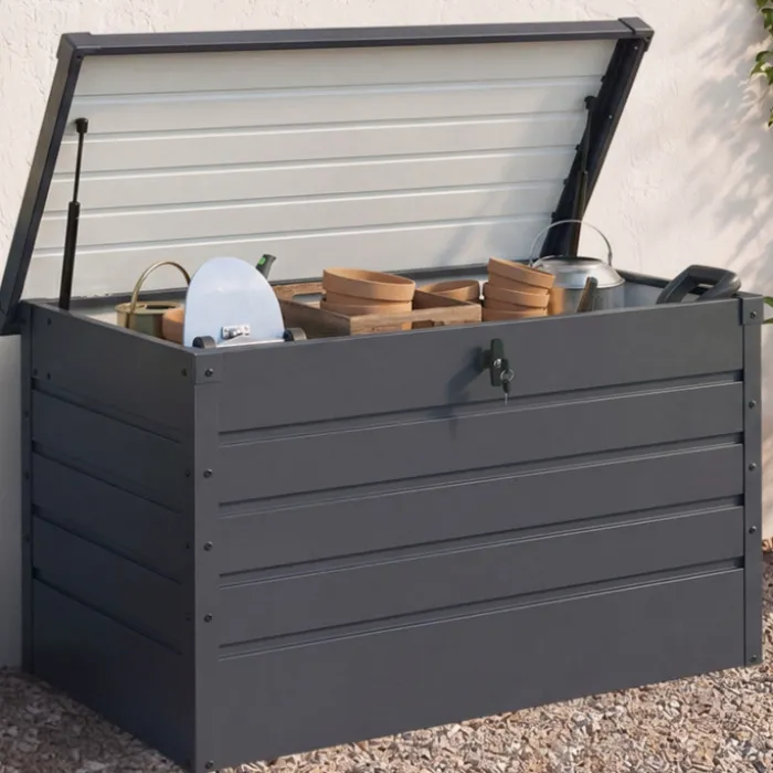Coffre de rangement extérieur étanche en métal gris 350 L