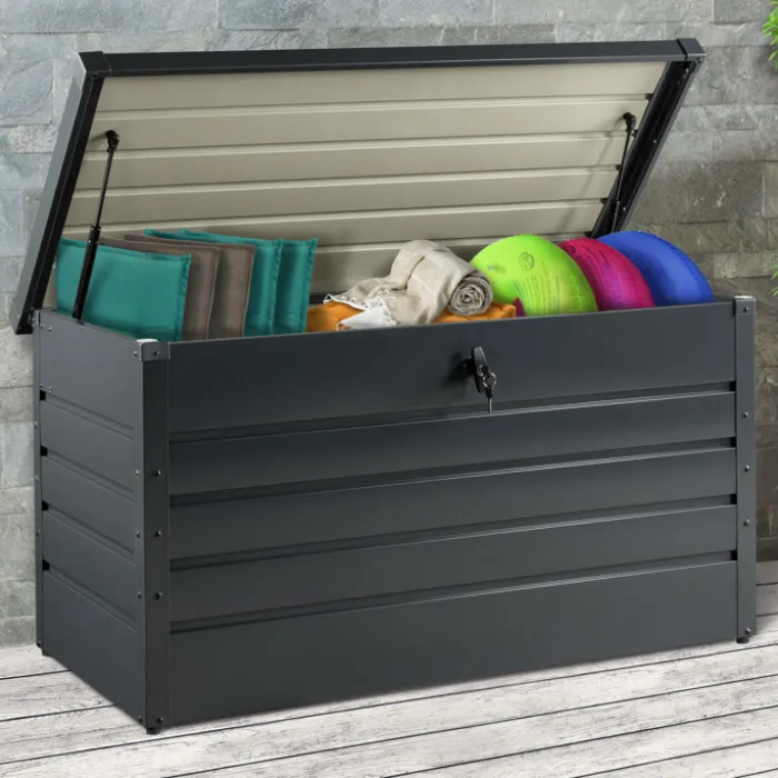Coffre de rangement extérieur étanche en métal gris 350 L