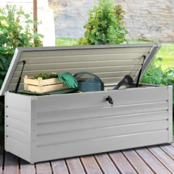 Coffre de rangement extérieur étanche en métal gris clair 600 L
