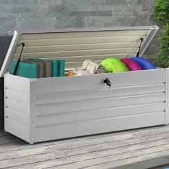 Coffre de rangement extérieur étanche en métal gris clair 600 L