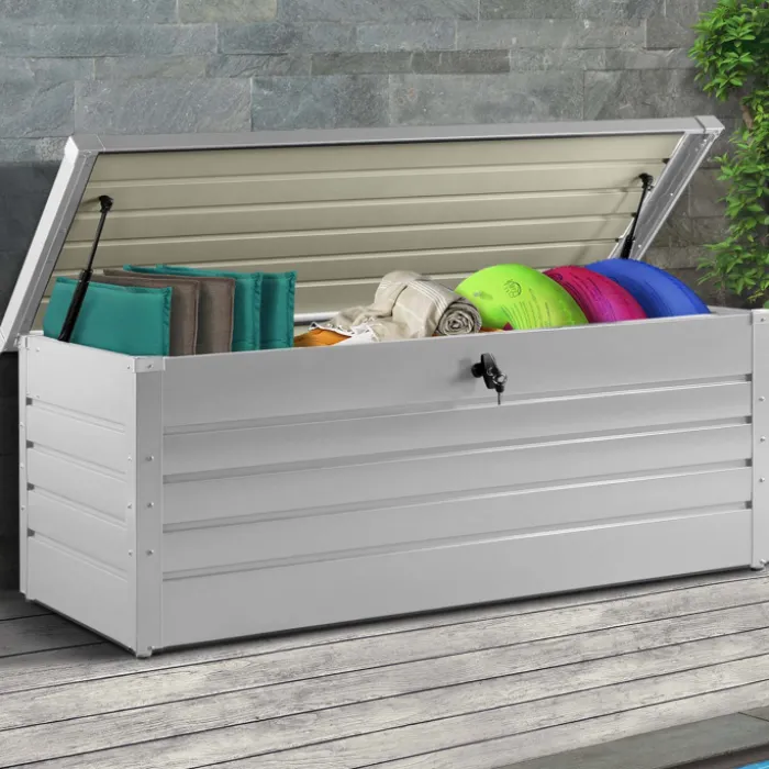 Coffre de rangement extérieur étanche en métal gris clair 600 L