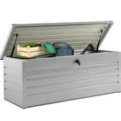 Coffre de rangement extérieur étanche en métal gris clair 600 L