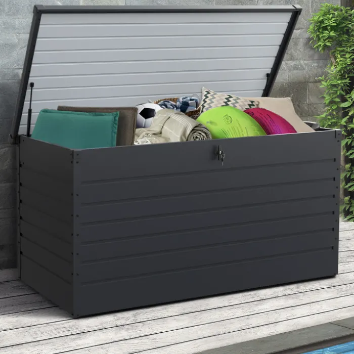 Coffre de rangement métal verrouillable gris anthracite pour jardin 1250L 175x95x90 cm