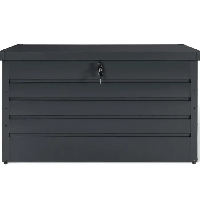 Coffre de rangement métal 810L verrouillable gris anthracite pour jardin 147x86x82 cm