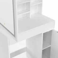 Coiffeuse blanche avec miroir LED et rangements